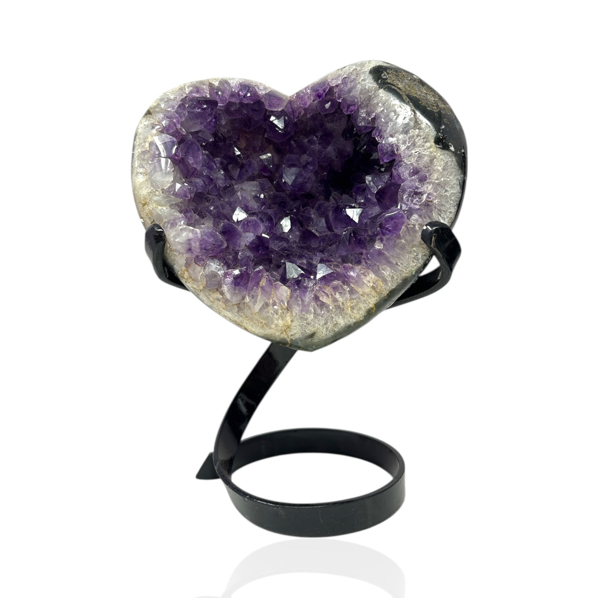 Amethyst Crystal Heart On Spiral Custom Stand with Deep Geode Expression