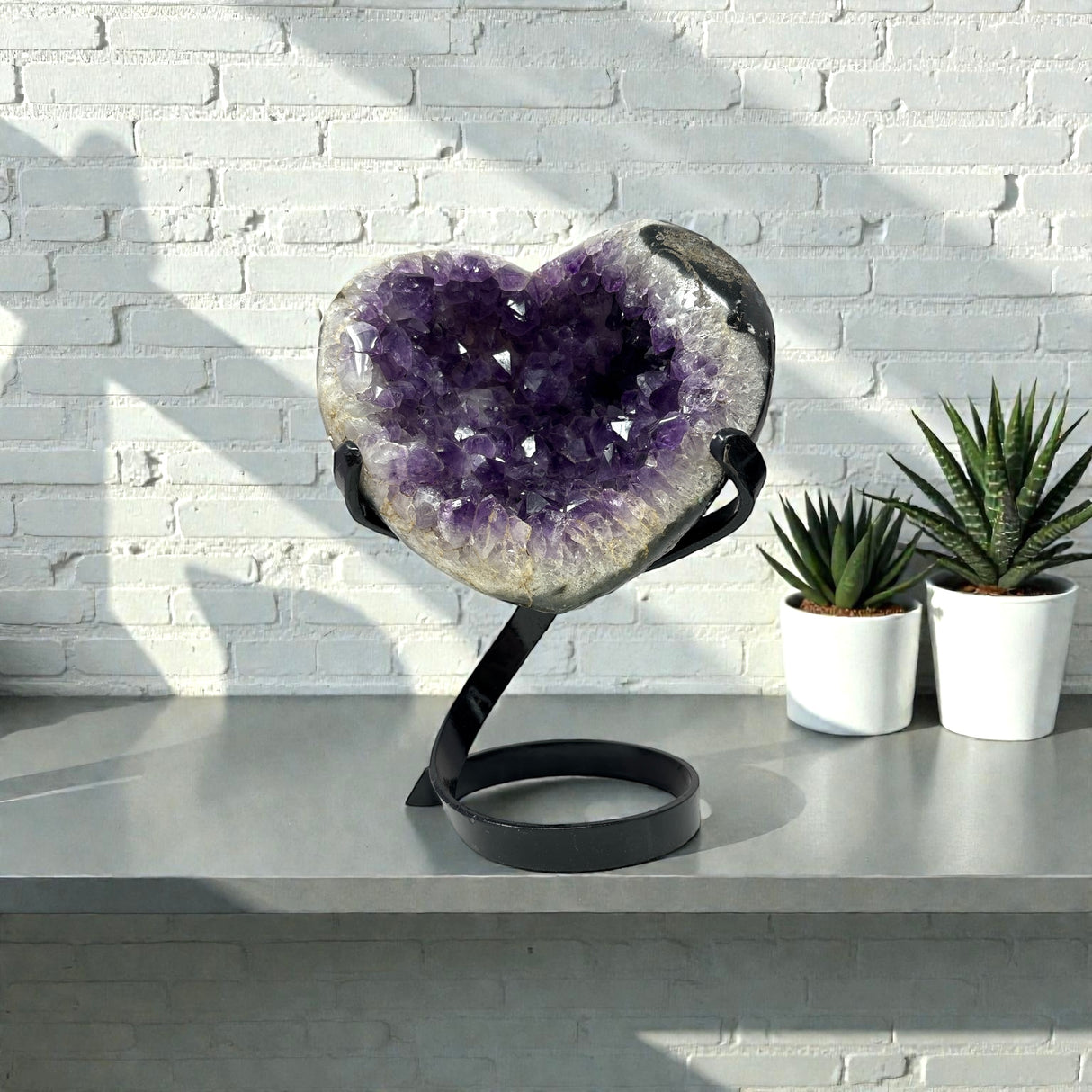 Amethyst Crystal Heart On Spiral Custom Stand with Deep Geode Expression