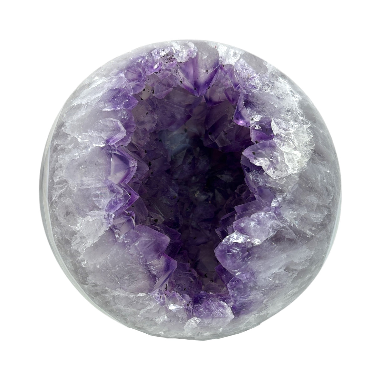 Amethyst Crystal Sphere with Natural Frosty Layer Coat on Lucite Ring Stand