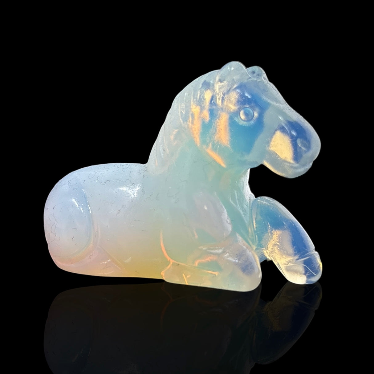 Opalite Horse Carving - Laying Down Posture