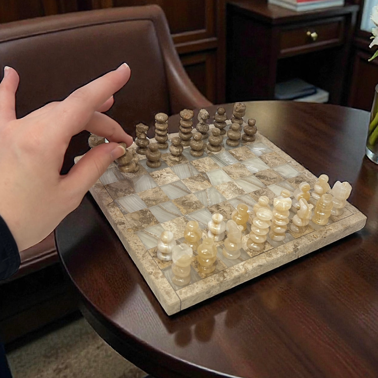 Hand Carved Mexican Onyx Stone Chess Set - Small 7.5"