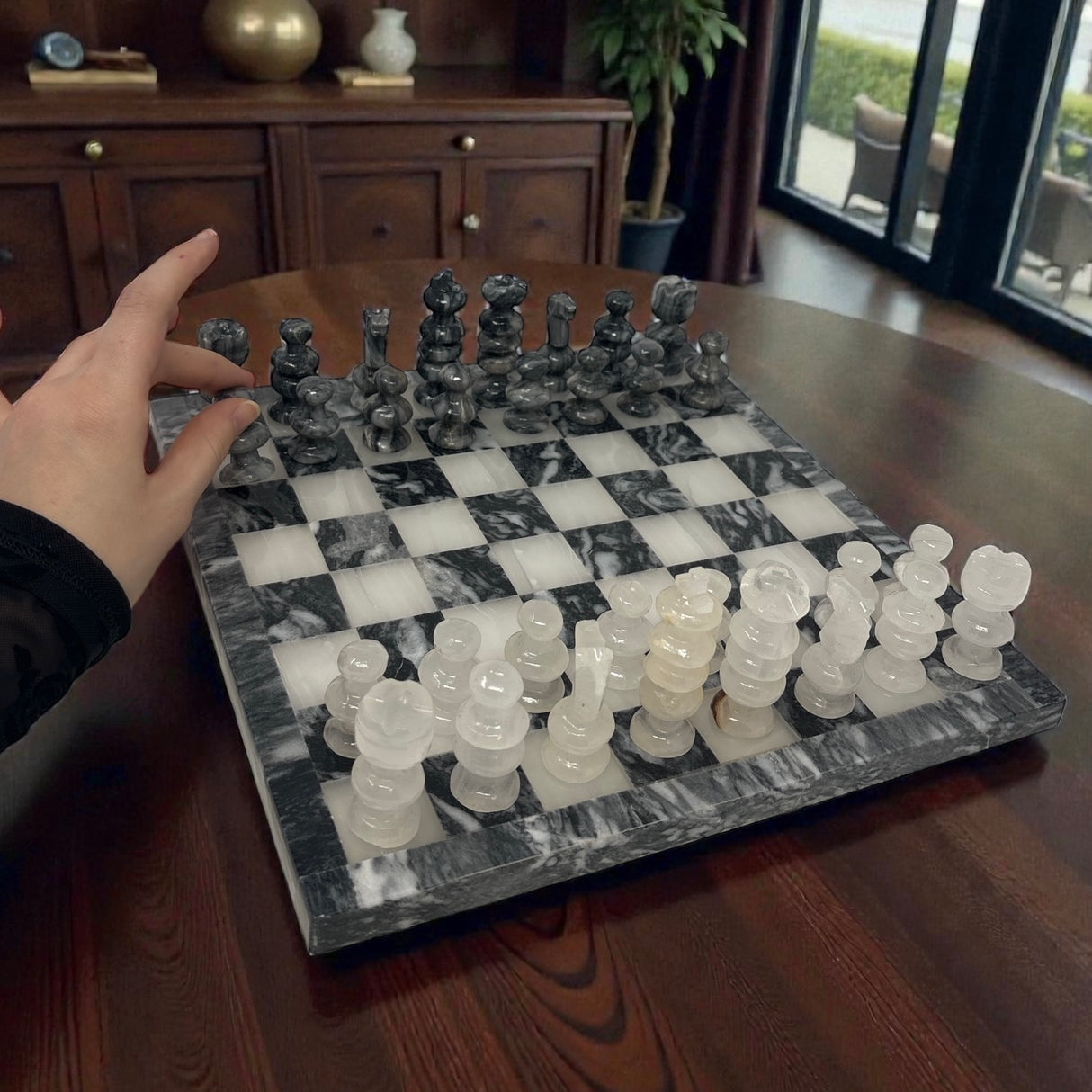 Hand Carved Mexican Onyx Stone Chess Set - Medium 10.5"