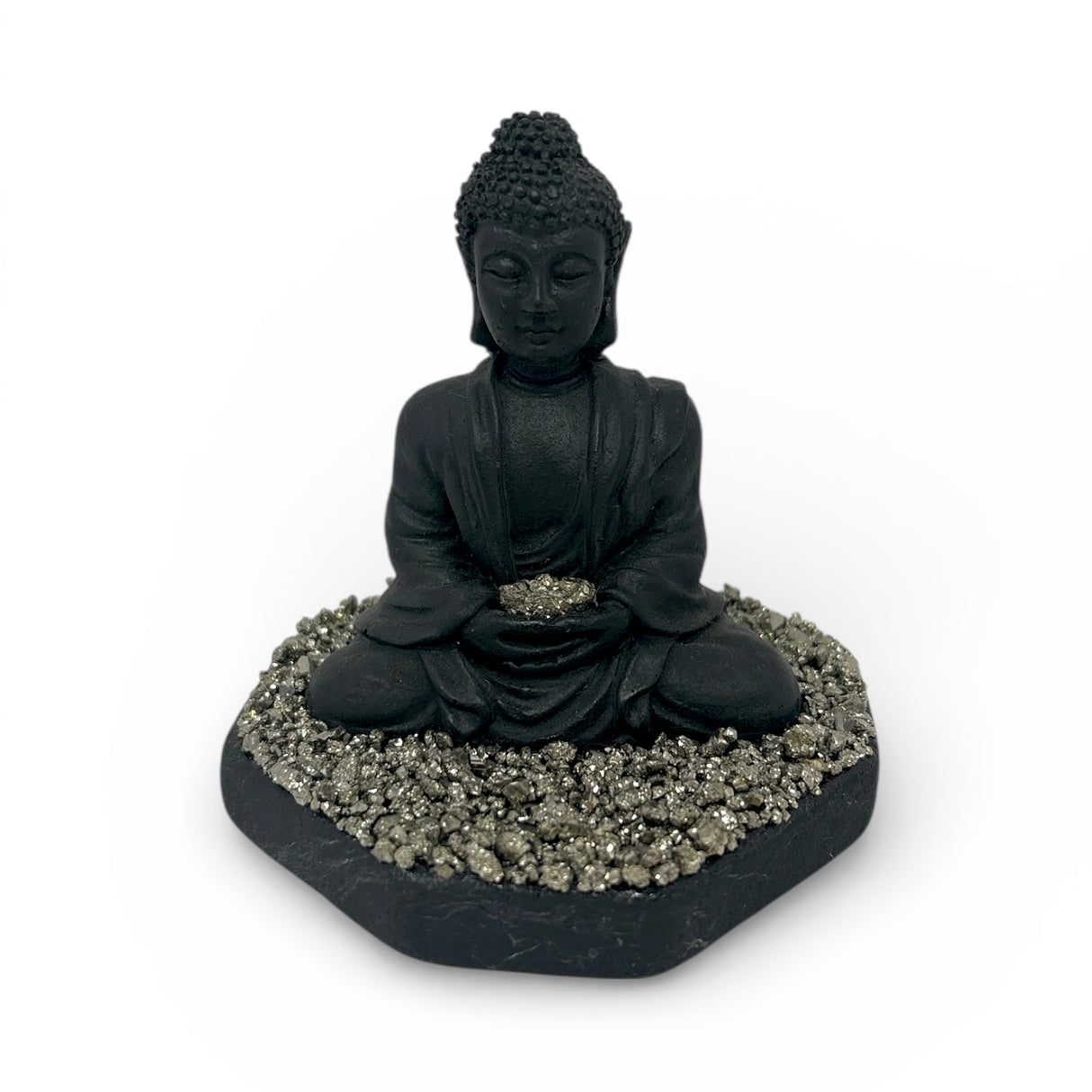 Shungite & Pyrite Thai Buddha Sculpture (Frequency-Infused)
