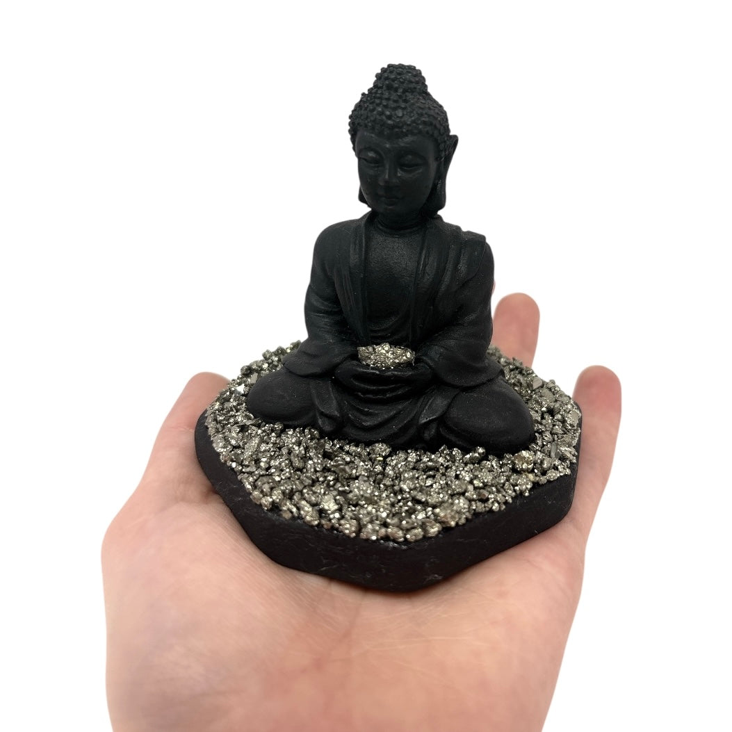 Shungite & Pyrite Thai Buddha Sculpture (Frequency-Infused)