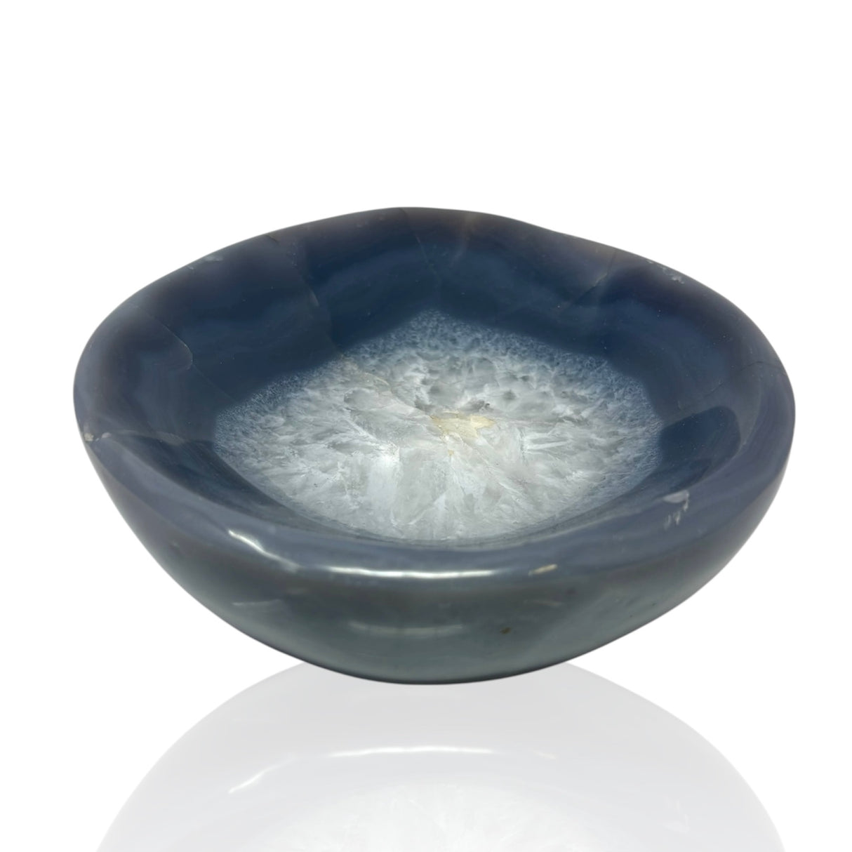Classic Blue Agate Bowl with Quartz Center - Round