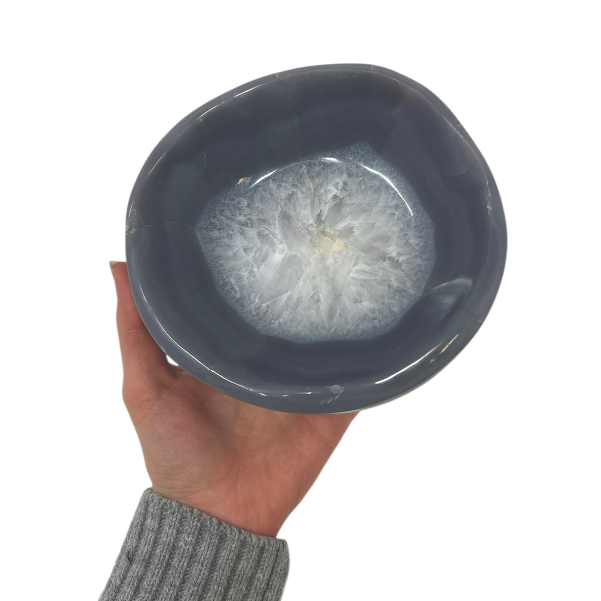 Classic Blue Agate Bowl with Quartz Center - Round