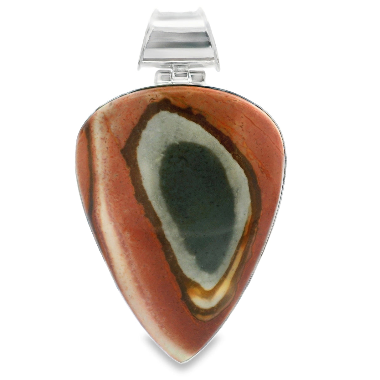 Polychrome Jasper Reverse Pear Pendant with Green Center Portal & Tube Bail