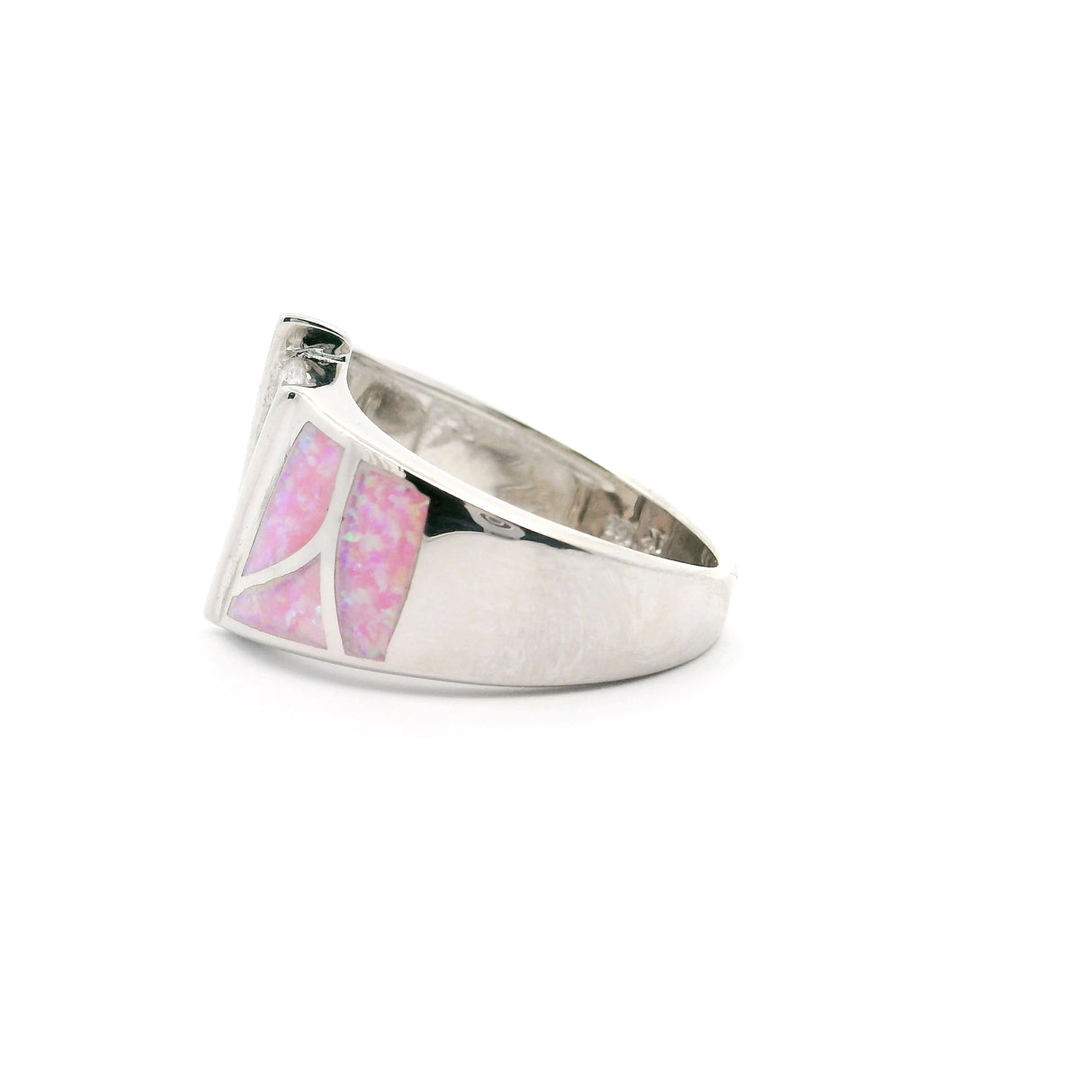 Pink Opal Ring Size 6 - Curved Inlay Band with White Czs