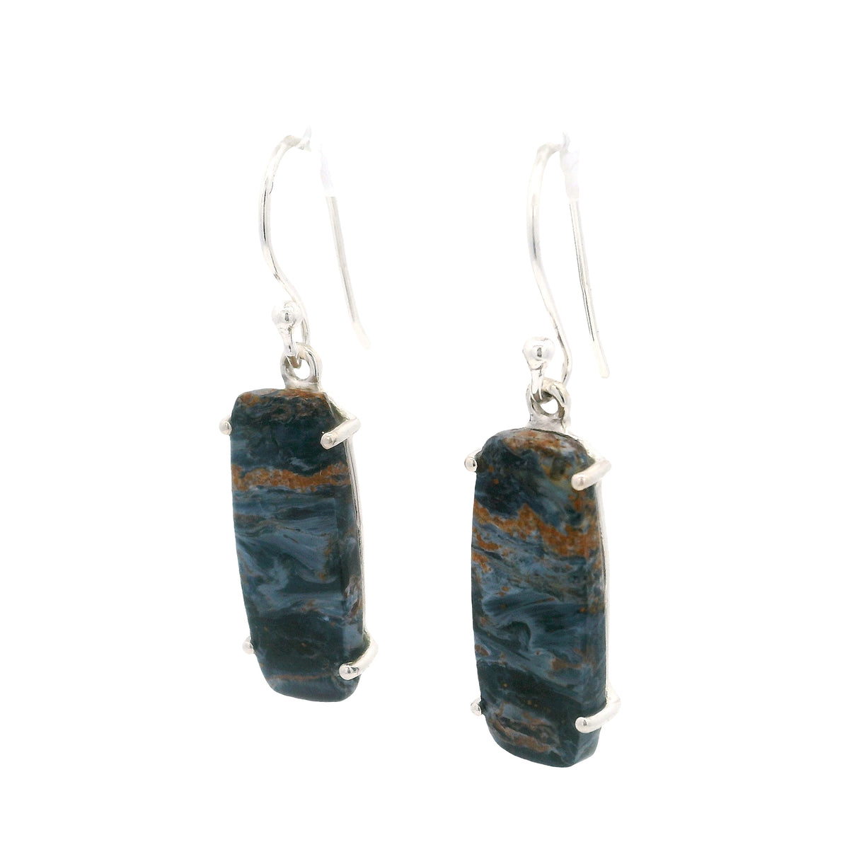 Pietersite Cabochon Dangle Earrings - Prong Set
