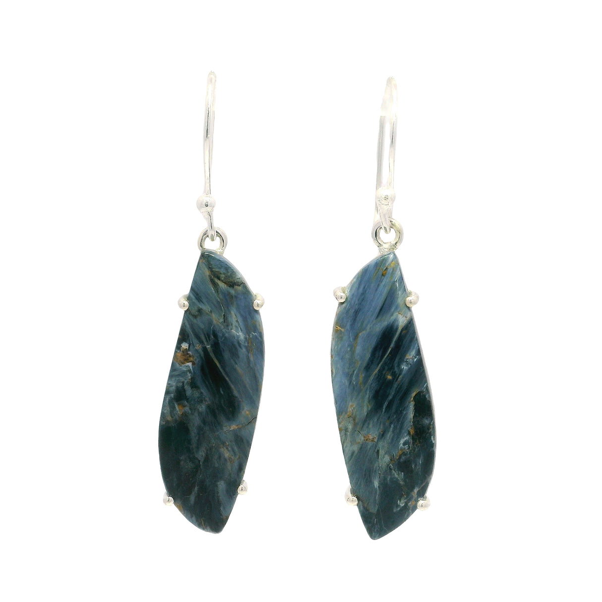 Pietersite Cabochon Dangle Earrings - Prong Set