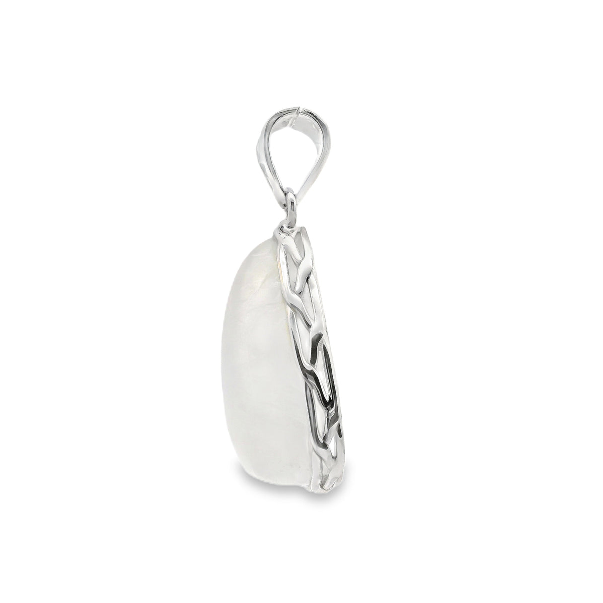 Pendentif goutte de pierre de lune arc-en-ciel avec bords ondulés en argent sterling 925 et bélière fantaisie