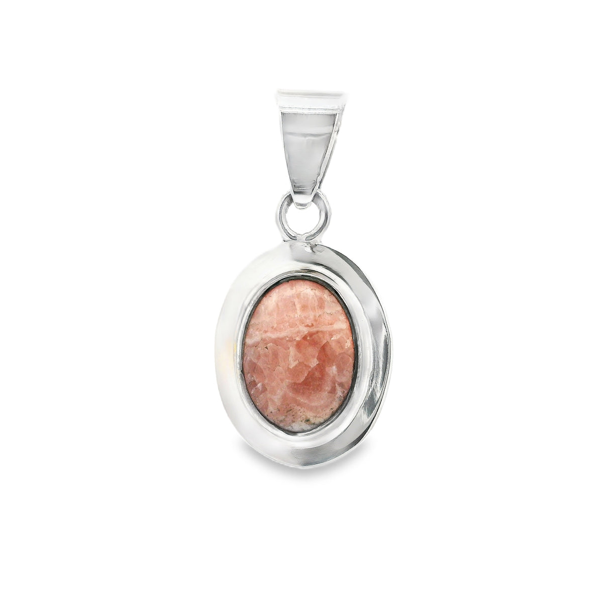 Rhodochrosite Pendant - Oval Cabochon With Silver Bezel Edge