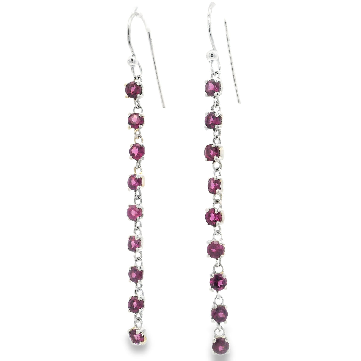 Rhodolite Garnet Dangle Earrings - 9 Dangling Faceted Rounds - Prong Set