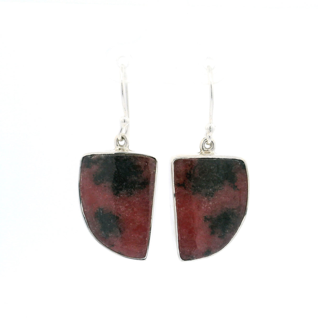 Rhodonite Dangle Earrings - Freeform Fin-Shape