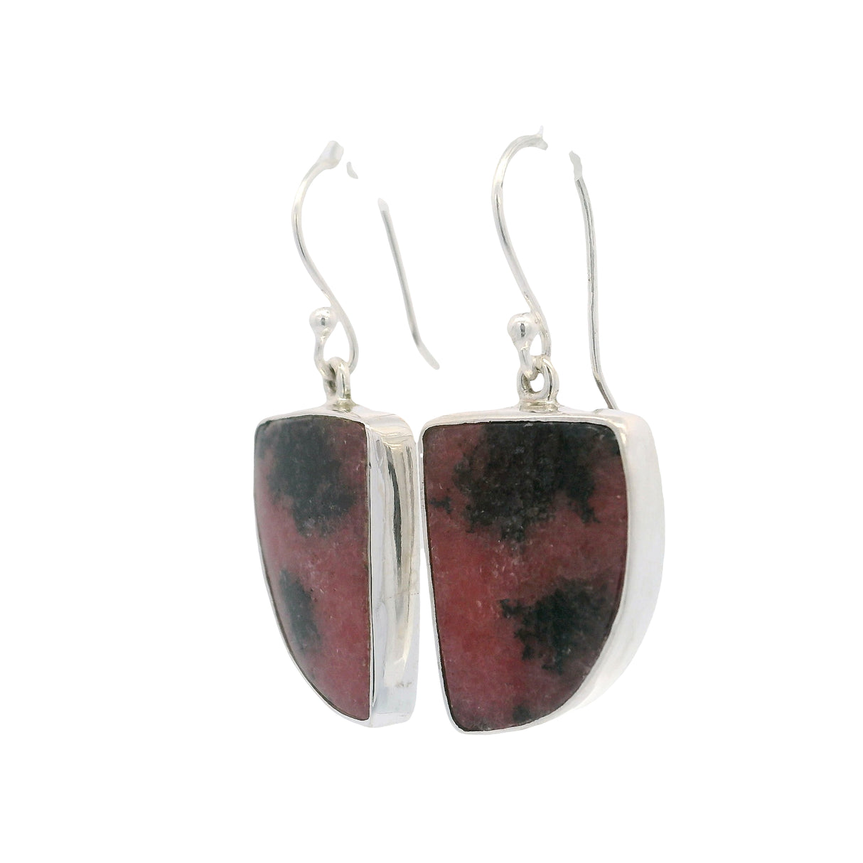 Rhodonite Dangle Earrings - Freeform Fin-Shape