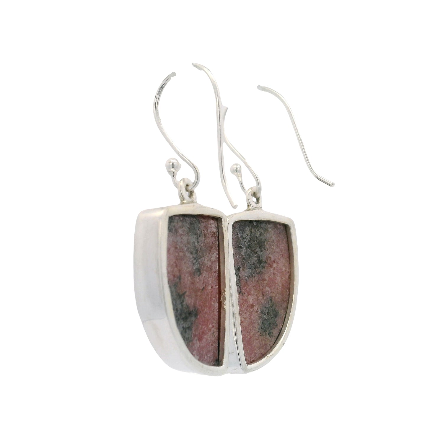 Rhodonite Dangle Earrings - Freeform Fin-Shape