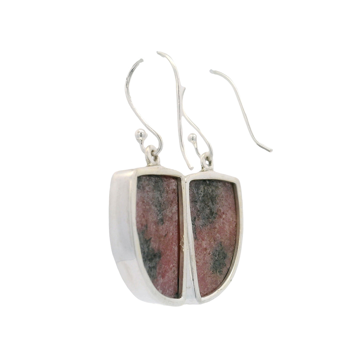 Rhodonite Dangle Earrings - Freeform Fin-Shape