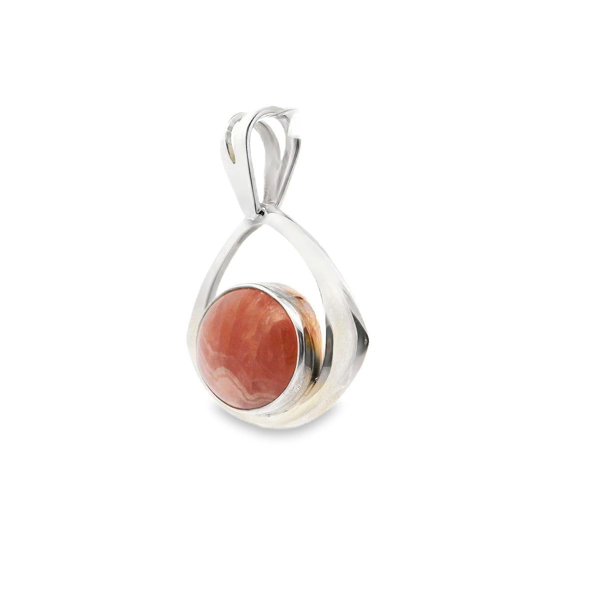 Rhodochrosite Pendant - Oval Set East-West in Silver Eye