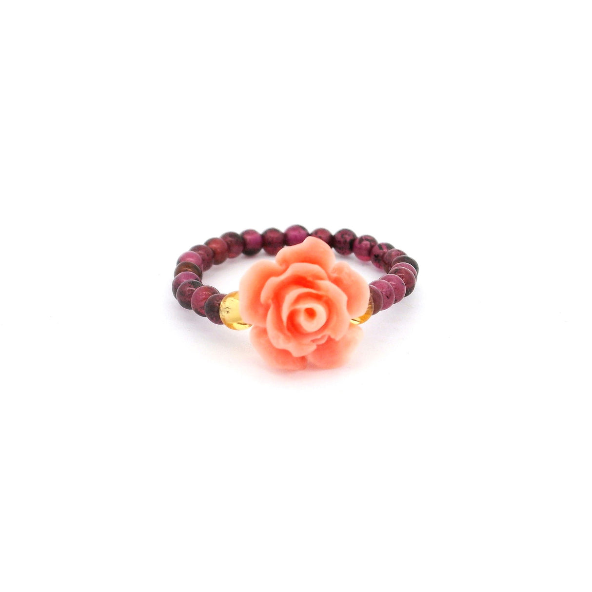 Pink Opal Rose Ring with Garnet 2mm Rounds as Band
