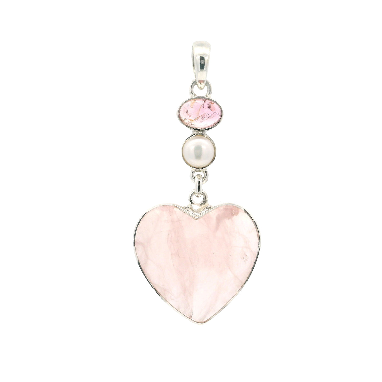 Rose Quartz Cabochon Pendant with Pearl & Pink Tourmaline