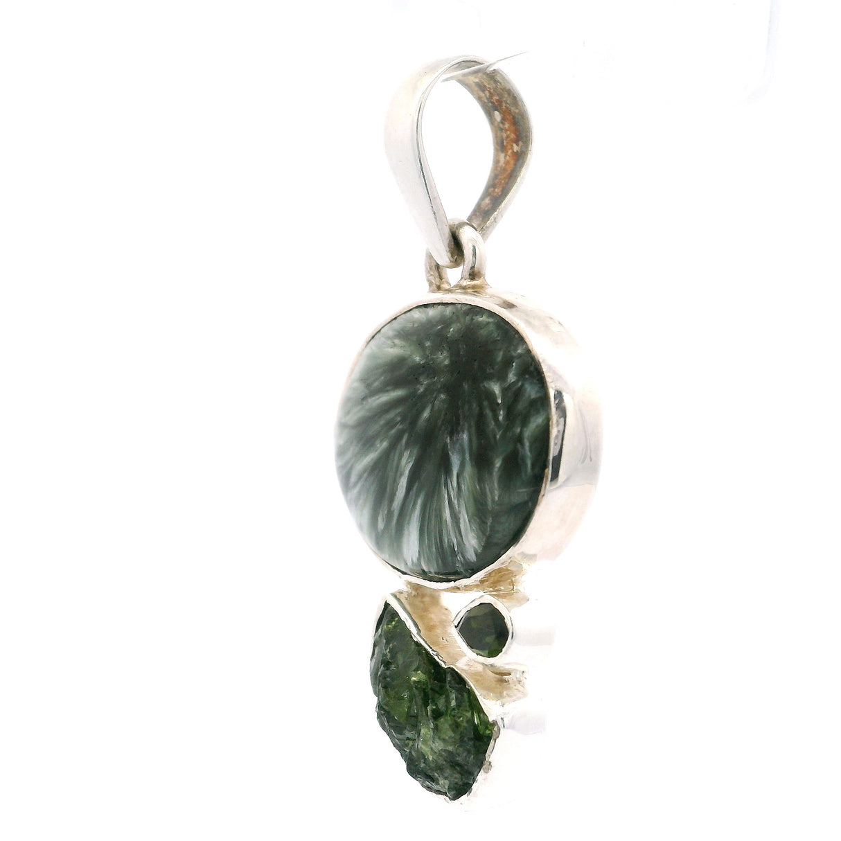Seraphinite Pendant -Oval With Chrome Diopside & Tourmaline