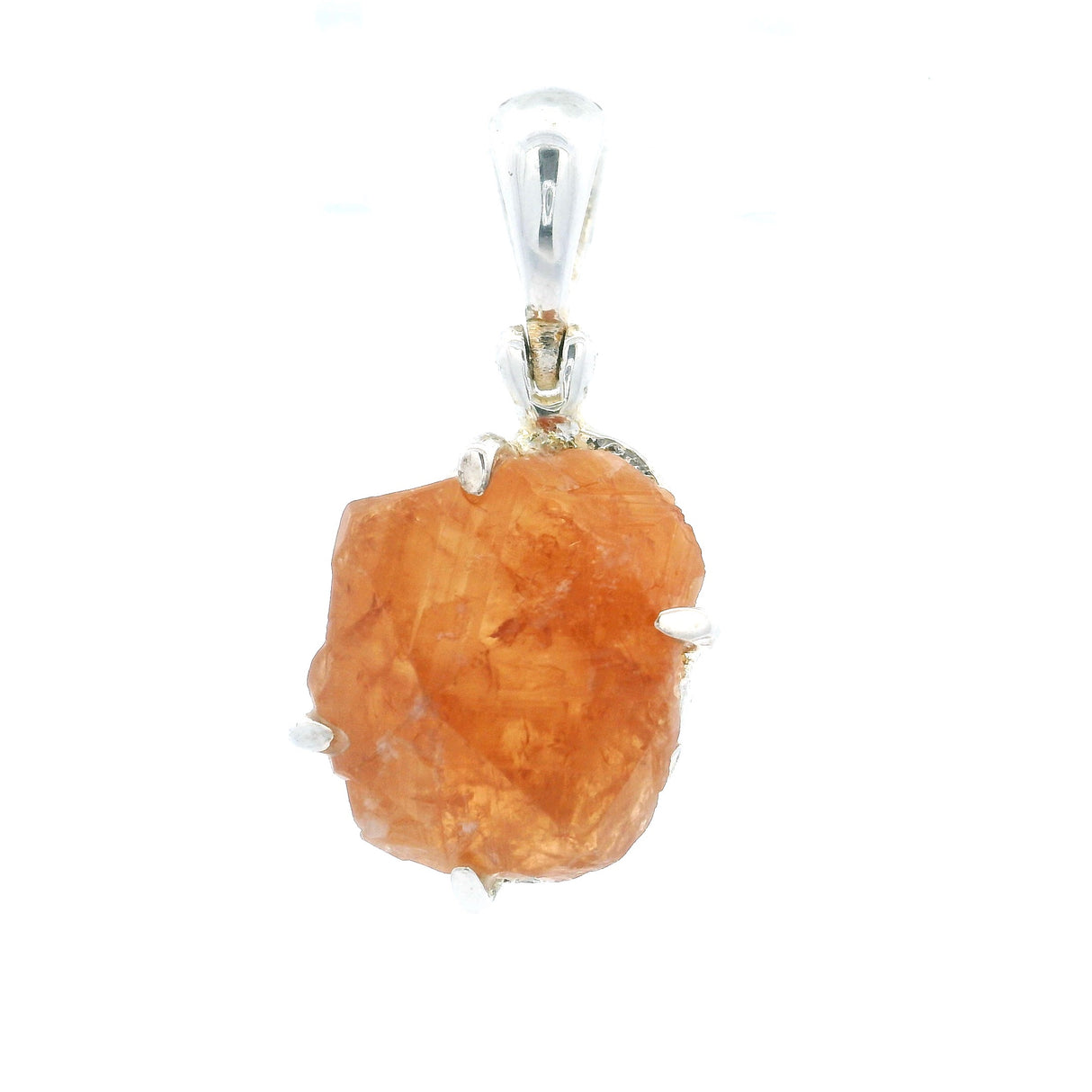 Orange Garnet Crystal Pendant - Dainty Rough Crystal with Bright Clementine Hue - Prong Set with 925 Sterling Silver