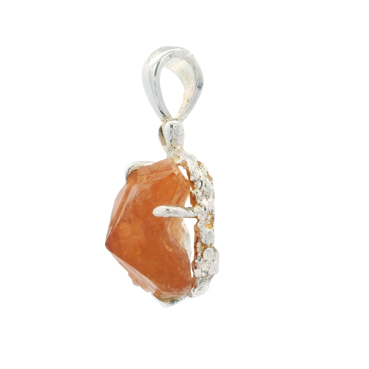 Orange Garnet Crystal Pendant - Dainty Rough Crystal with Bright Clementine Hue - Prong Set with 925 Sterling Silver