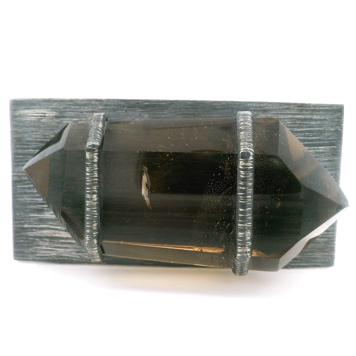 Double Terminated Cut Quartz Point Cuff Strap Set on Oxidized 925 Sterling Silver Direction Design