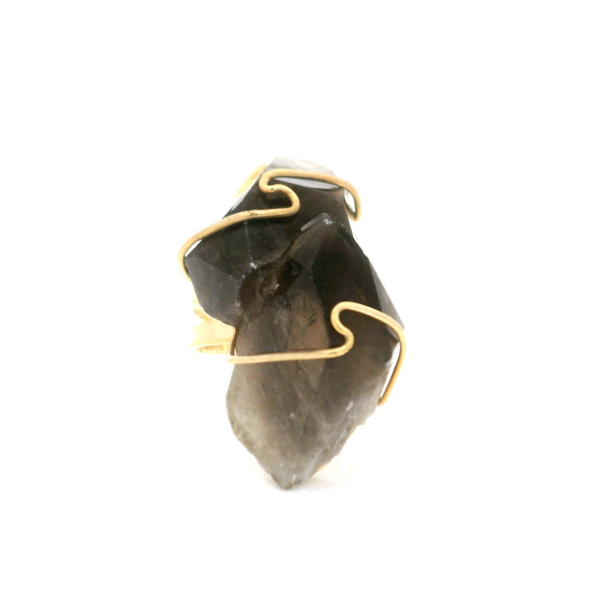 Bague en grappe de cristal de quartz fumé - Laiton plaqué or
