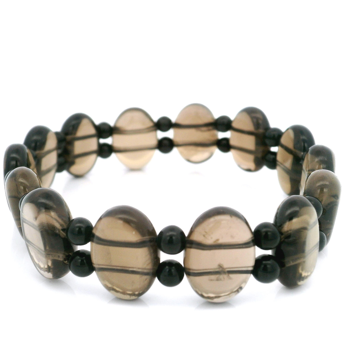 Smoky Quartz Beaded Bracelet - Double Stranded with 4mm Obsidian Spacers