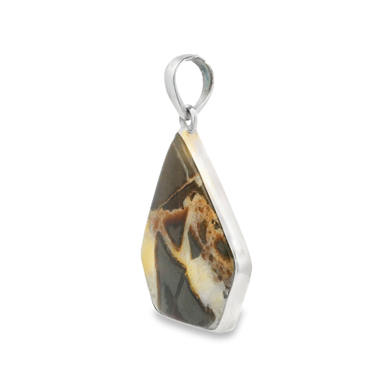 Septarian Pendant - Diamond Shape Cabochon With Simple Silver Bezel