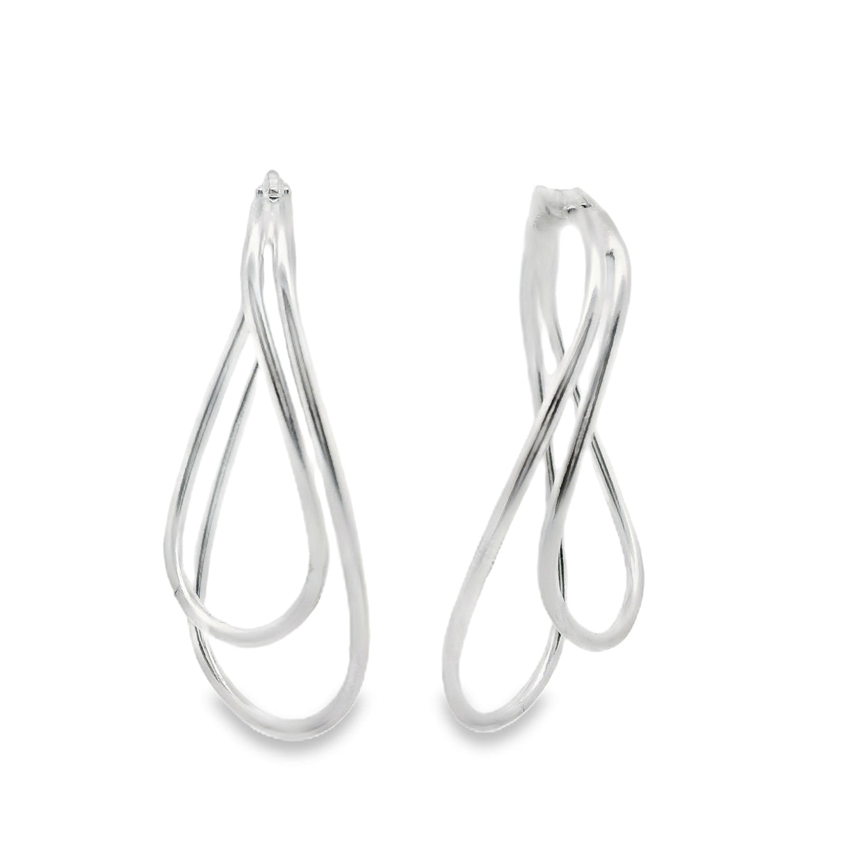 Sterling Silver Hoop Earrings - Two Row Wave