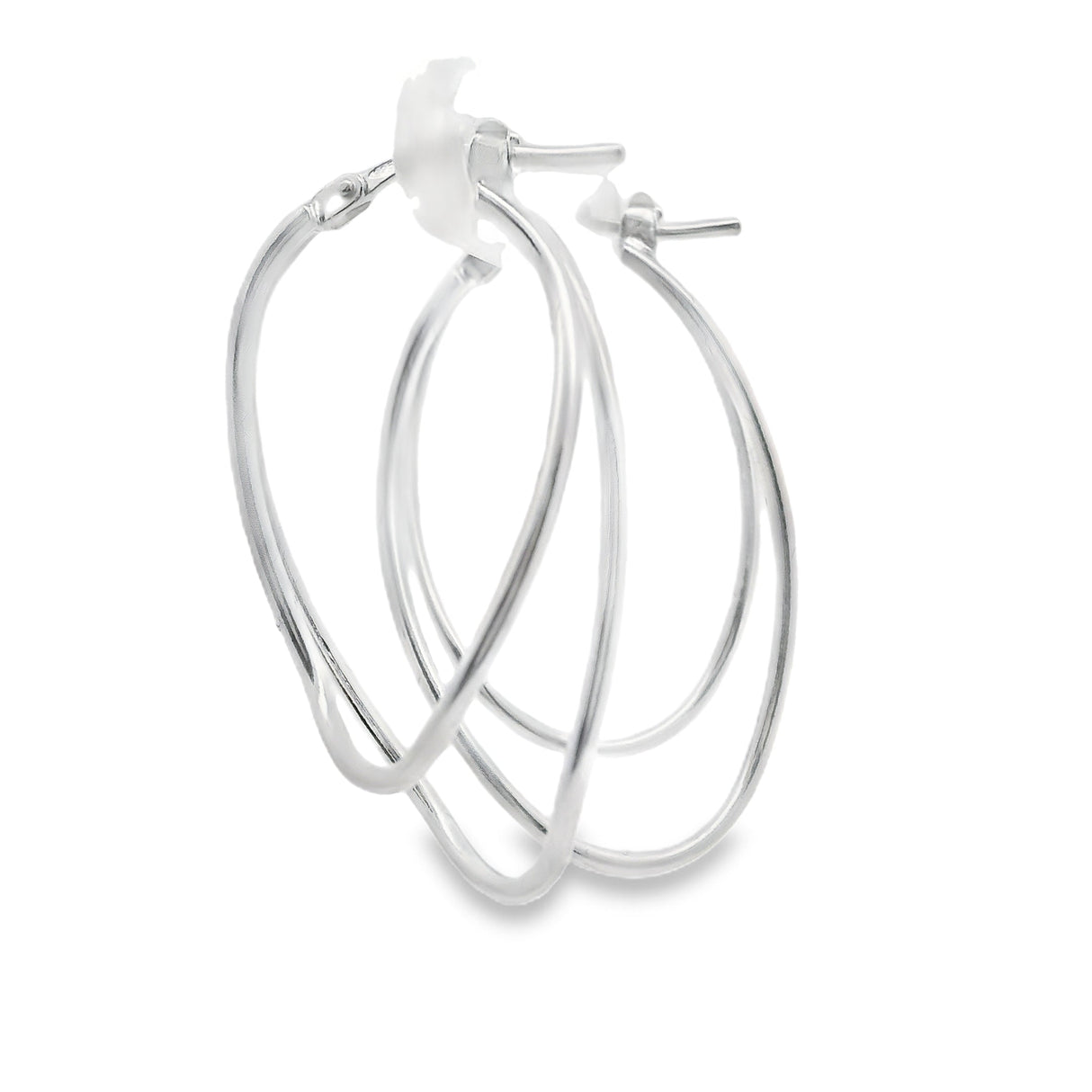 Sterling Silver Hoop Earrings - Two Row Wave