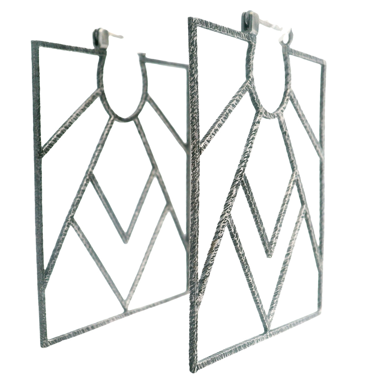 Sun Over Mountain Oxidized 925 Sterling Silver Square Window Hoop Earrings