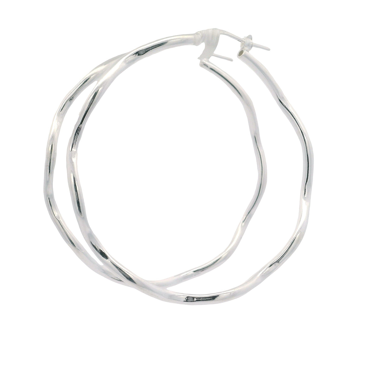 Sterling Silver Hoop Earrings - Wave with Click Top