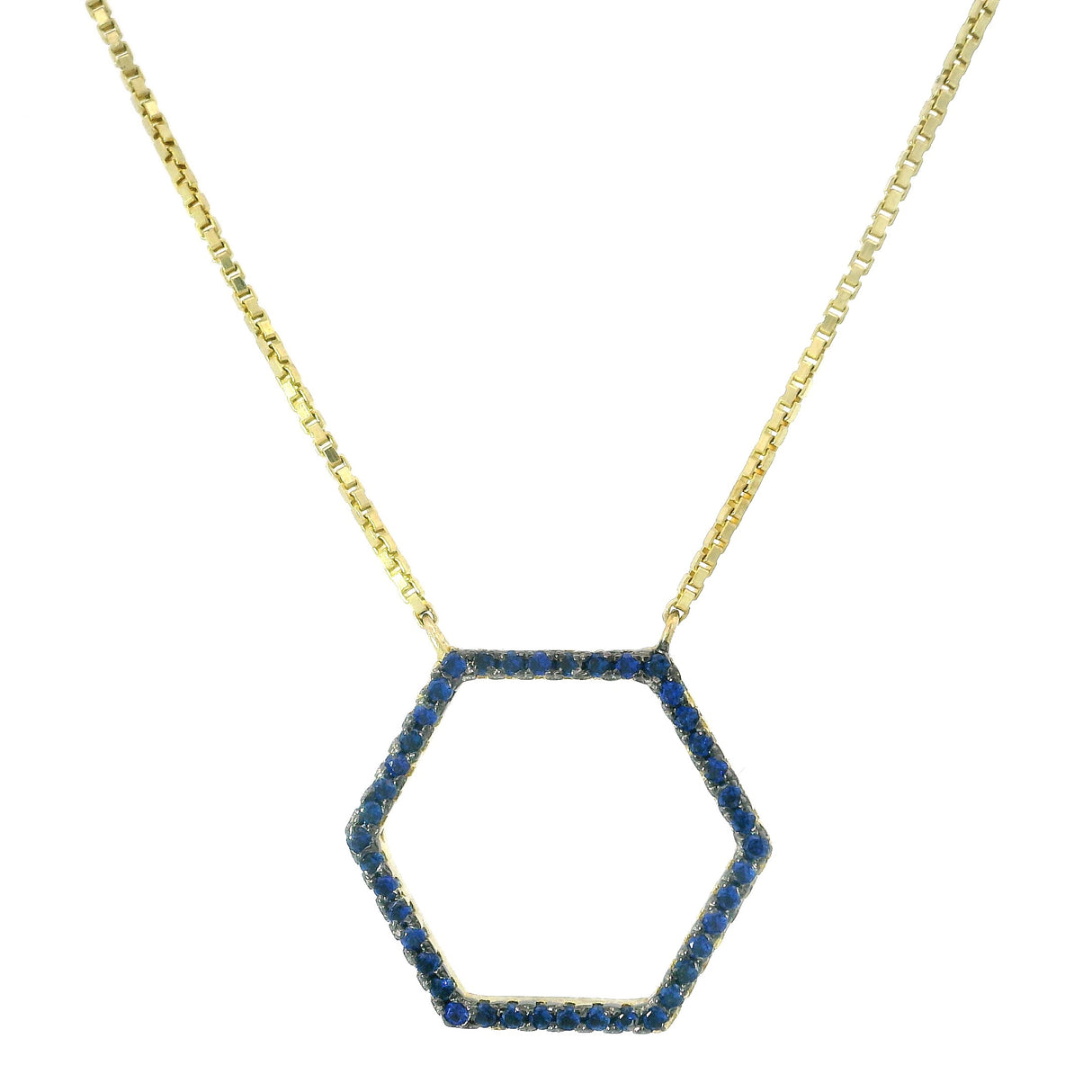 Swarovski Crystal Necklace - Hexagon Set With Blue Swarovski Crystals - Gold Plated