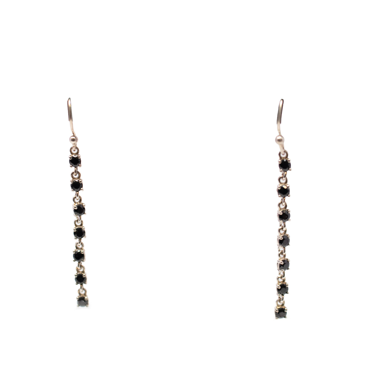Black Spinel Dangle Earrings - 7 Faceted Dangling Rounds - Prong Set
