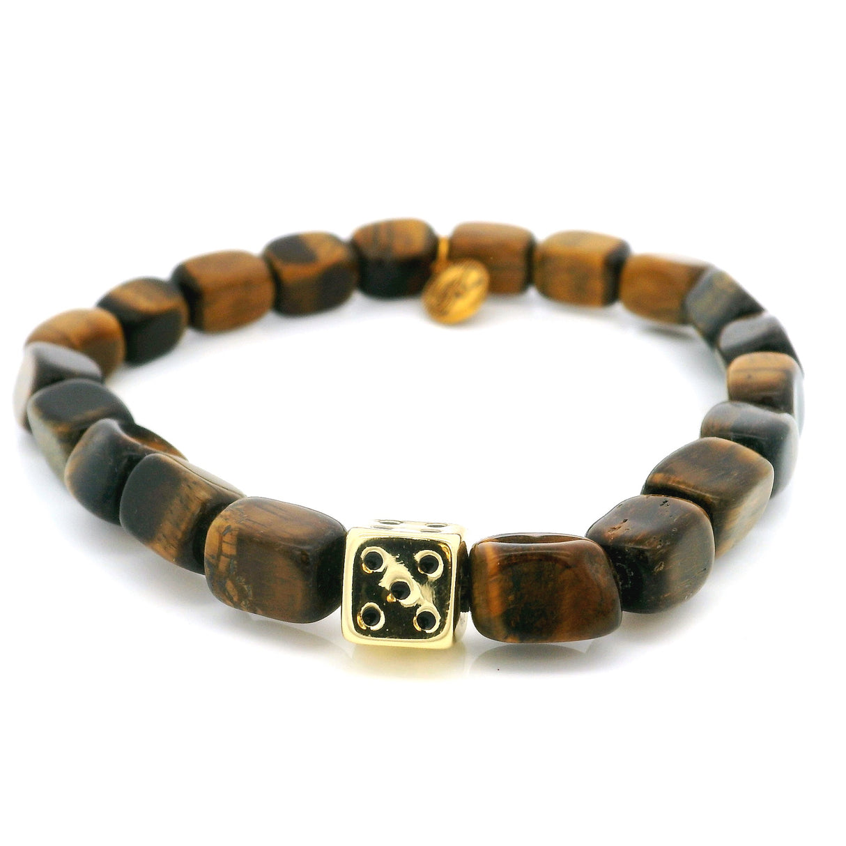 Tigers Eye Rectangular Beaded Bracelet with Gold Dice