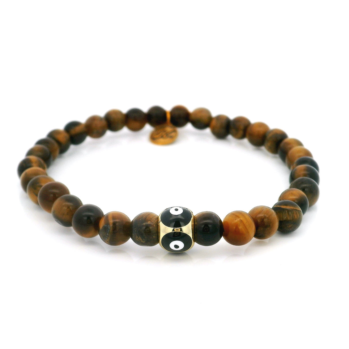 6mm Tigers Eye Beaded Bracelet with Black Evil Eye Bead