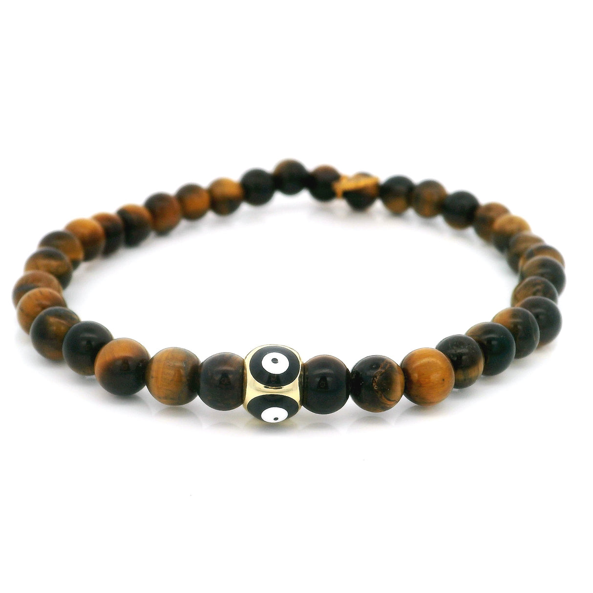 6mm Tigers Eye Beaded Bracelet with Black Evil Eye Bead