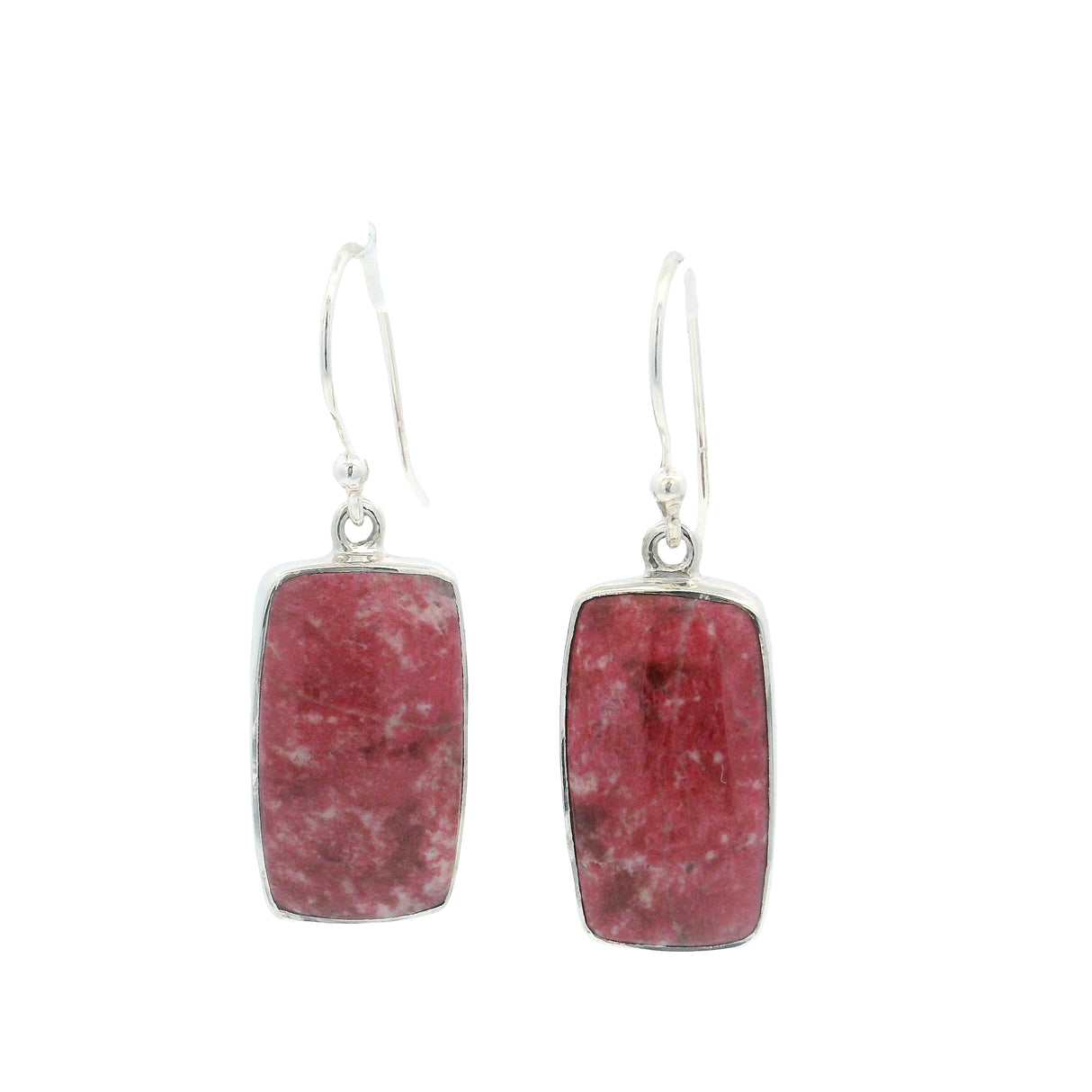 Thulite Cabochon Dangle Earrings - Simple Silver Bezel with Open Back