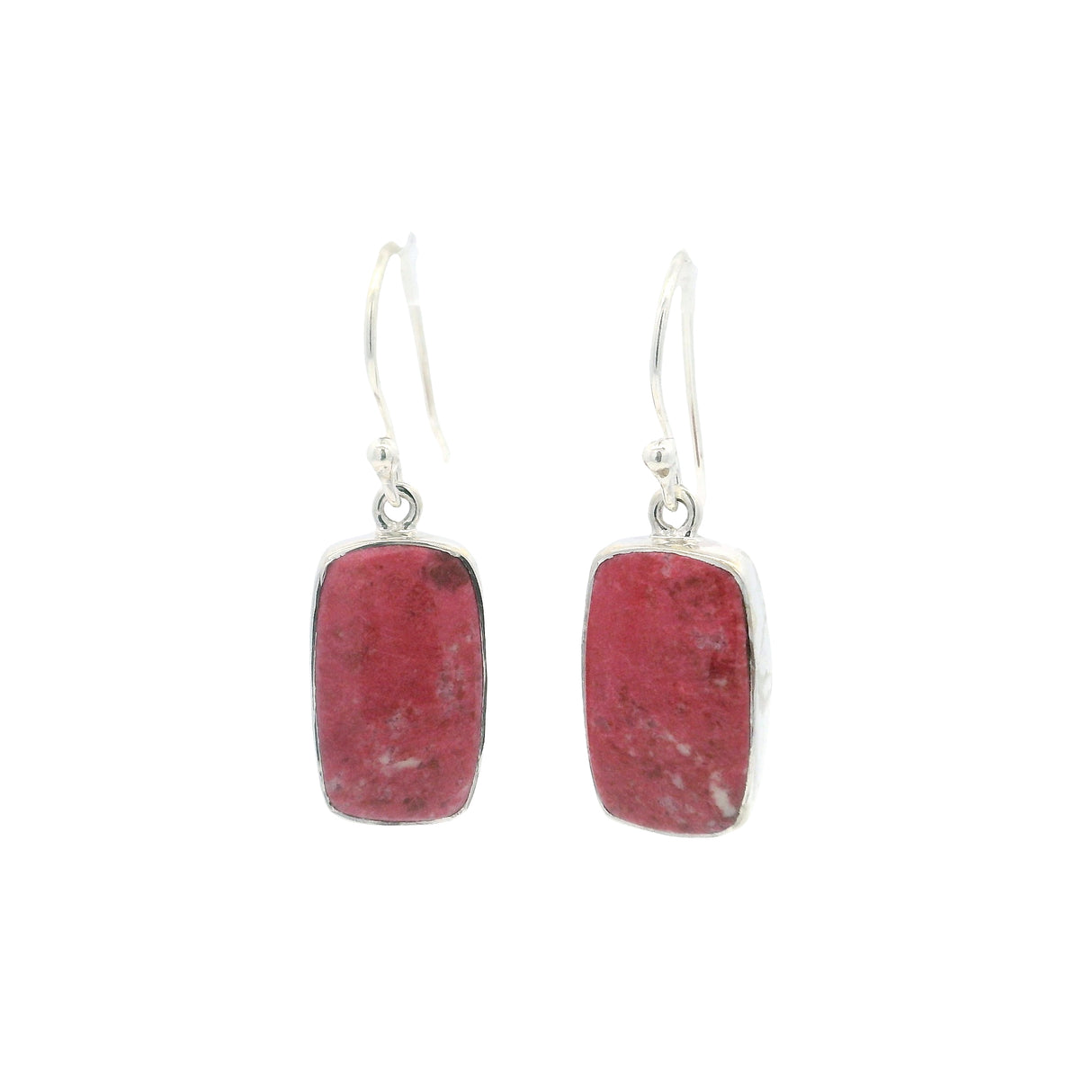 Thulite Cabochon Dangle Earrings - Simple Silver Bezel with Open Back
