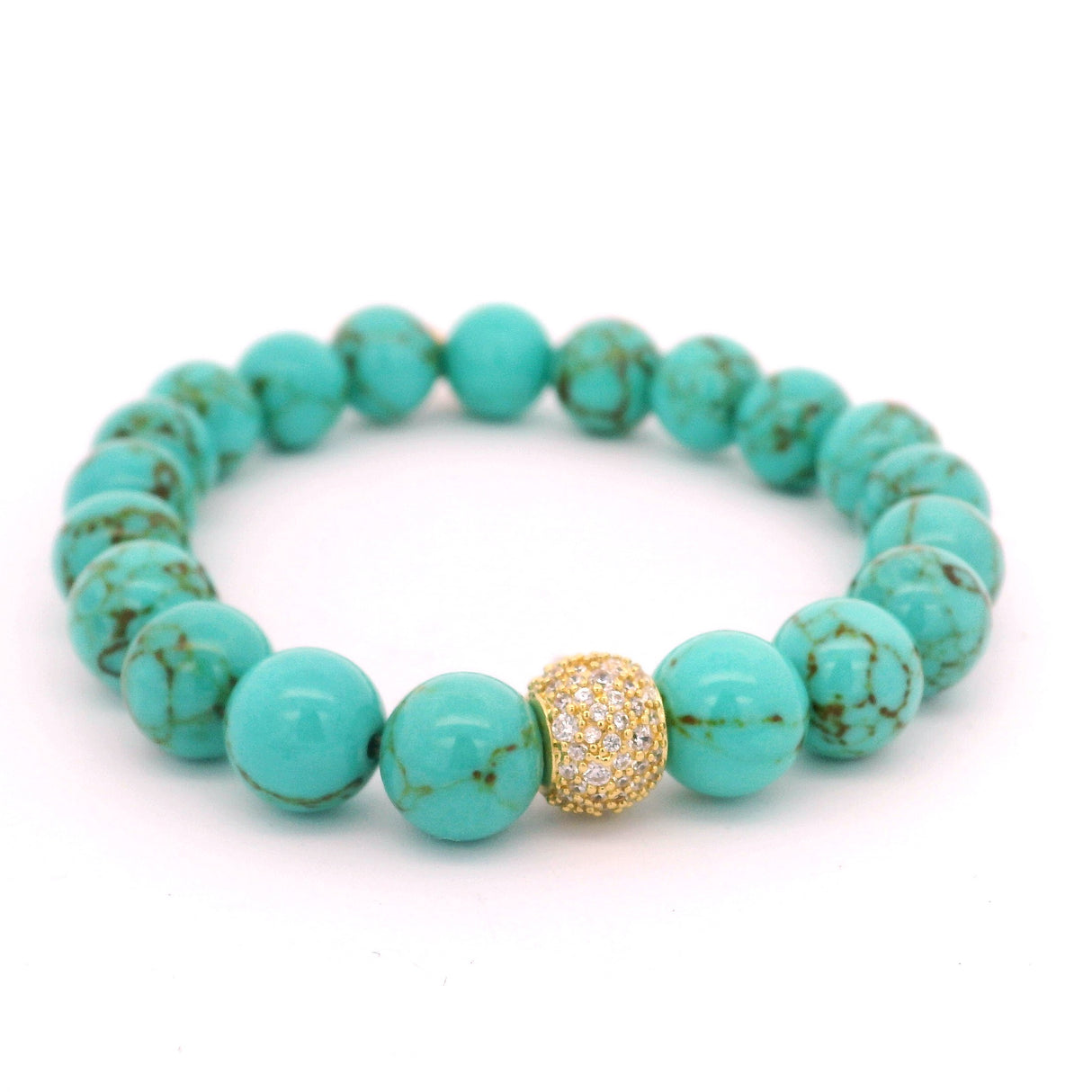 10mm Howlite Turquoise Beaded Bracelet with Cz Accent Bead