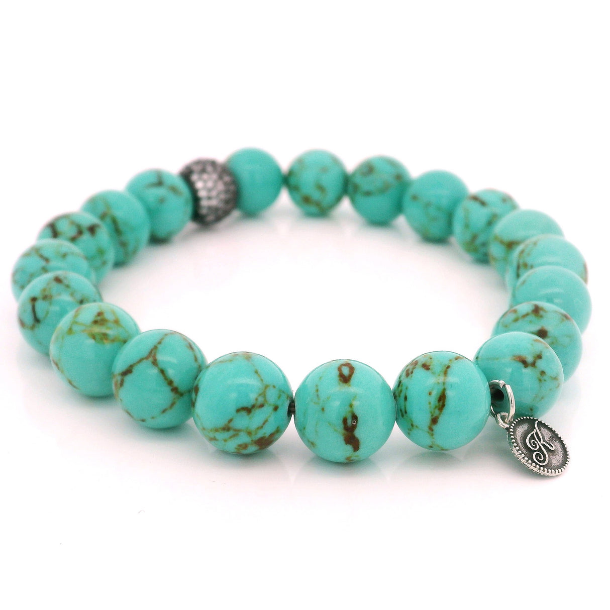 10mm Howlite Turquoise Beaded Bracelet with Cz Accent Bead