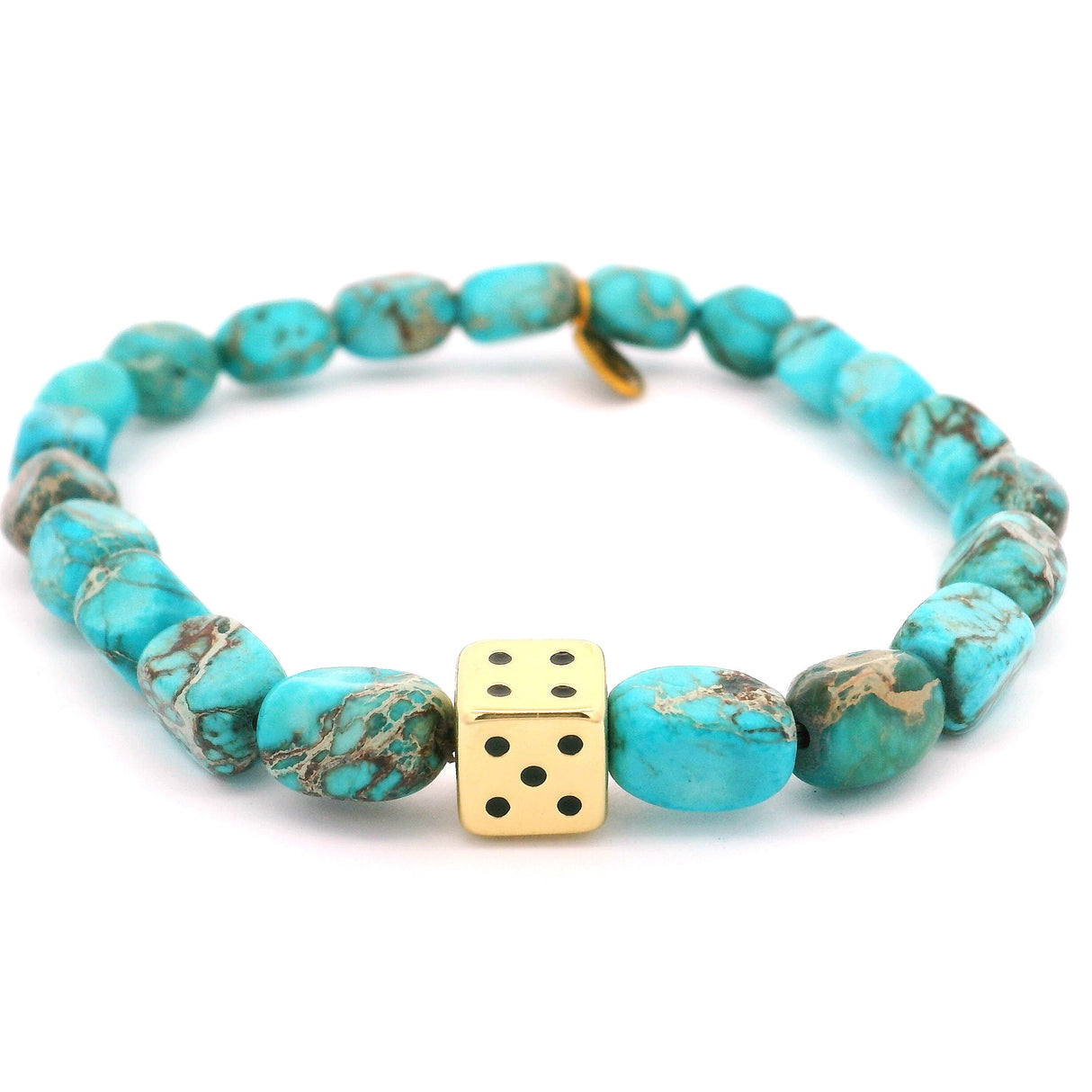 Kingman Howlite Turquoise Beaded Bracelet with Gold Dice