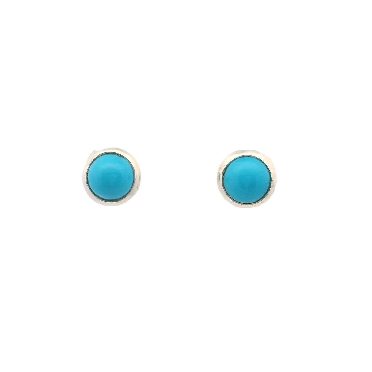 Turquoise Round Stud Earrings Bezel Set in 925 Sterling Silver