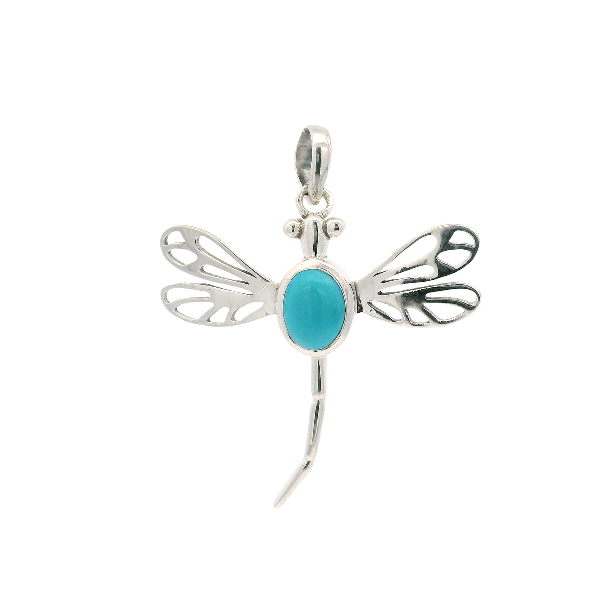 Turquoise Dragonfly Pendant - Oval Bezel Set on Dainty Body
