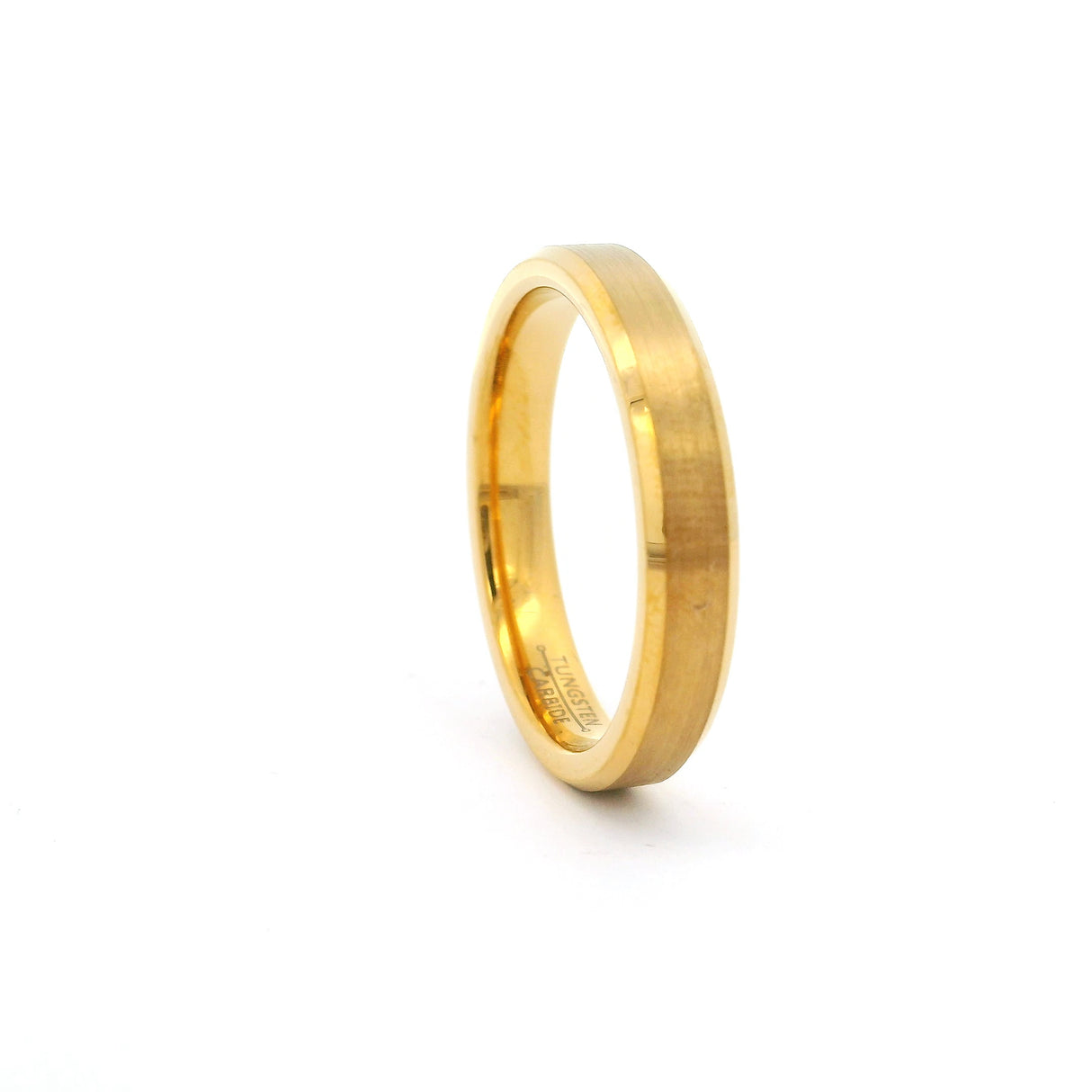 Tungsten Ring Gold With Shiny Beveled Edge 4mm s11