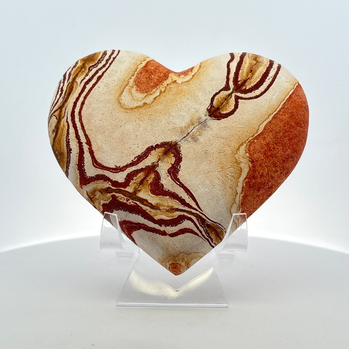 Wonderstone Heart on Lucite Stand - Zebra Side with Sedona Reds