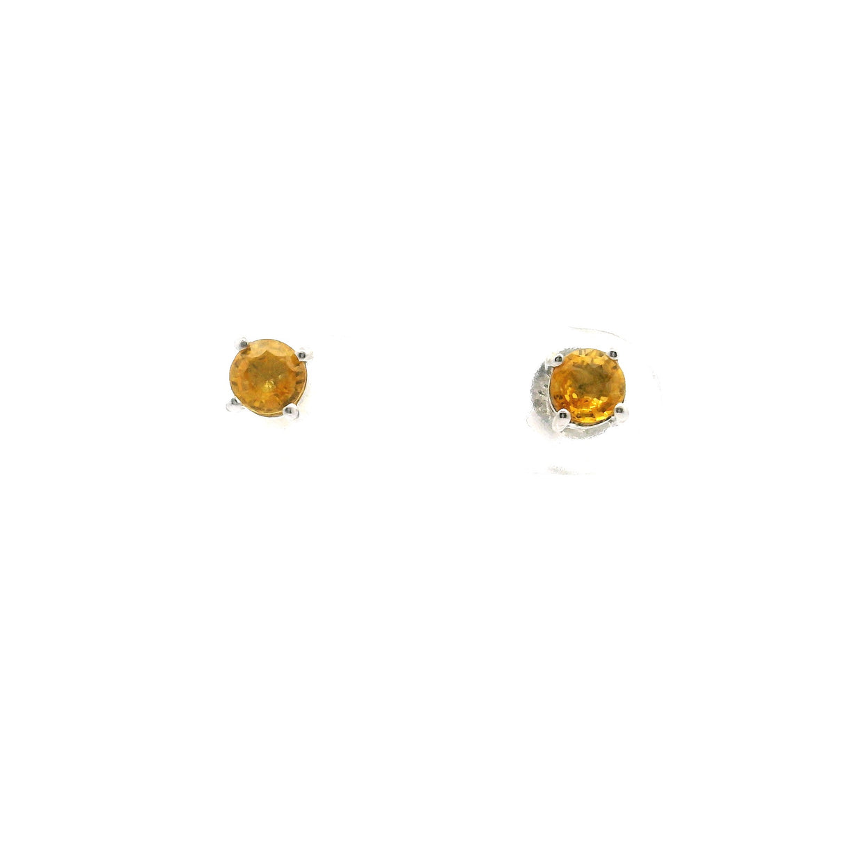 Faceted Yellow Sapphire Stud Earrings - 3mm Round Prong Set with 925 Sterling Silver